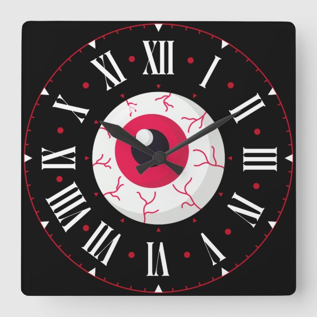 Relógio Quadrado Red Eyeball Inside Roman Numerals (Frente)