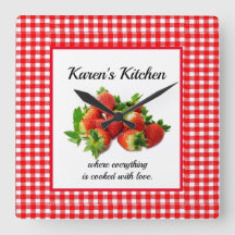 Red Gingham e Strawberry Wall Clock