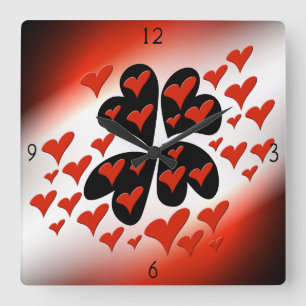 Relógio Quadrado Red on Black Heart Square Wall Clock