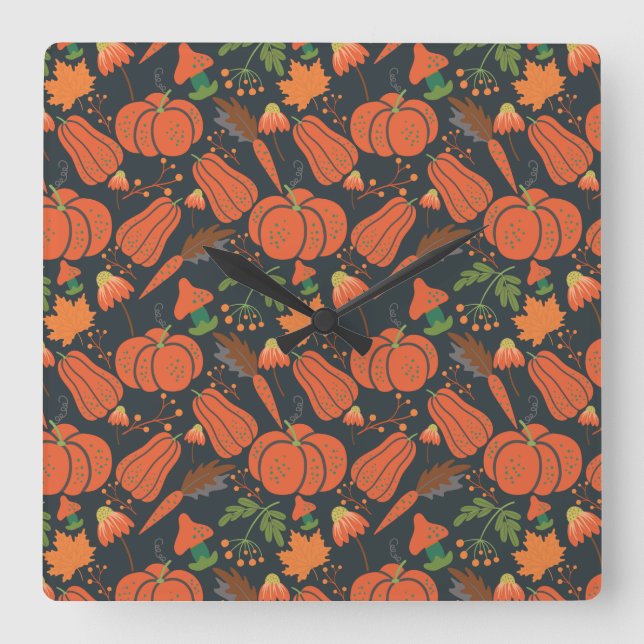 Relógio Quadrado Red pumpkin seamless pattern and carrots (Frente)