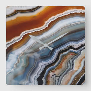 Relógio Quadrado Red Terracotta White Black Blue Agate Geode