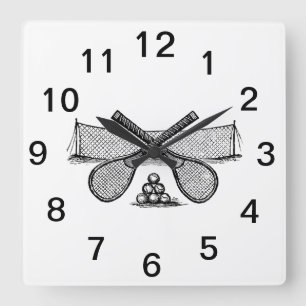 Relógio Quadrado Rede de Tênis de Vintage Esporte, Raquetas Cruzada
