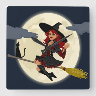 RELÓGIO QUADRADO REDHEADED HALLOWEEN WITCH