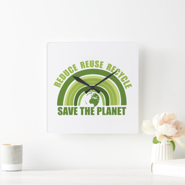 Relógio Quadrado Reduzir a reutilização do reciclar (Lar)