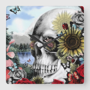 Relógio Quadrado Reflexão, crânio da paisagem