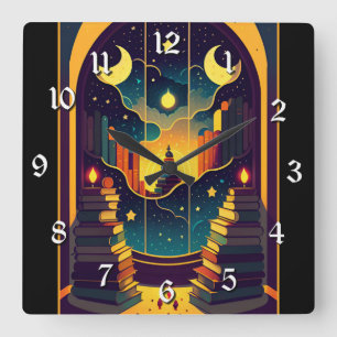 Relógio Quadrado Reino Magical De Livros