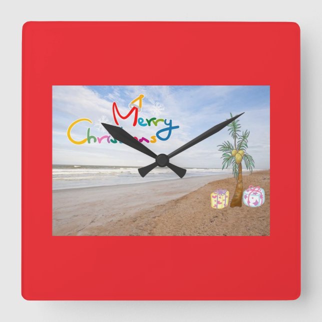 RELÓGIO QUADRADO RELOGIO DE NATAL NA PRAIA (Frente)