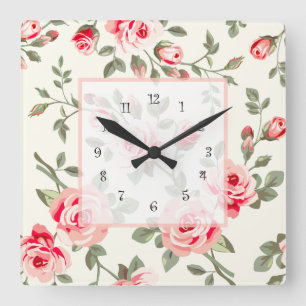 Relógio Quadrado Relógios de decoração de parede de padrão Rosa