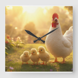 Relógio Quadrado Relógios Família de Galinha Fofa Hen and Chicks