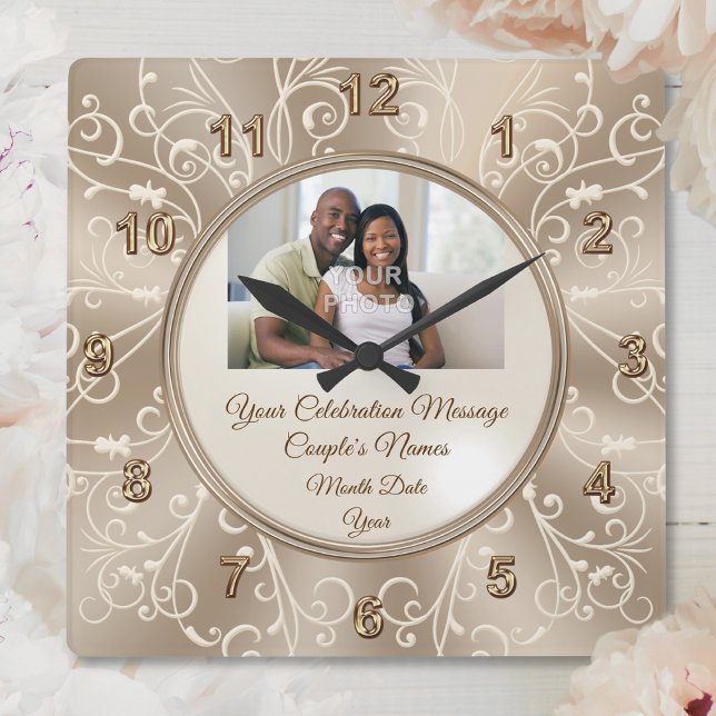 Relógio Quadrado Relógios Personalizados para Casamentos com FOTO (Personalised clocks for weddings. Gift ideas for bride and groom. Wedding wall decor. Wedding Clock.)