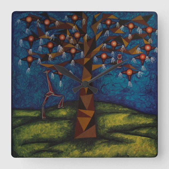 Relógio Quadrado Reloj Árbol de la fiesta eterna (Frente)