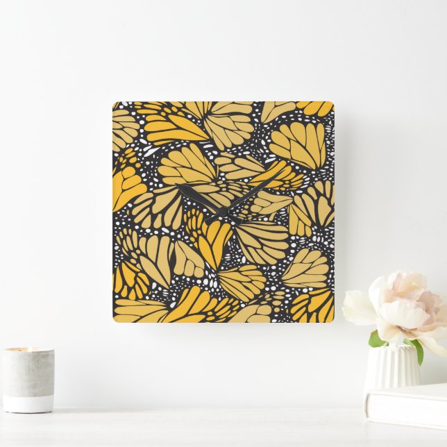 Relógio Quadrado Reloj de pared cuadrado estampado mariposa monarca (Lar)