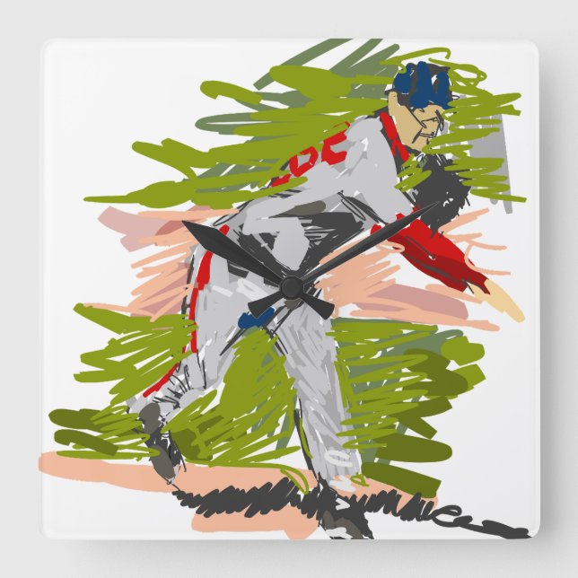 Relógio Quadrado Reloj de Pared Pitcher Lanzando la Pelota (Frente)