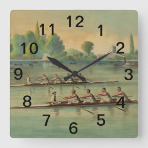Relógio Quadrado Remo Vintage Regata de Remo Competição de Barco