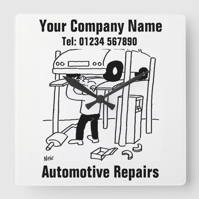 Relógio Quadrado Reparos Automotivos (Frente)