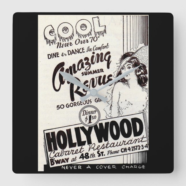 Relógio Quadrado Restaurante Hollywood Cabaret 1930 (Frente)