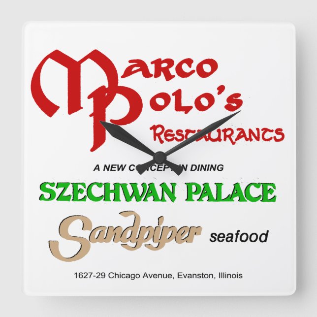 Relógio Quadrado Restaurantes Marco Polo, Evanston, IL (Frente)
