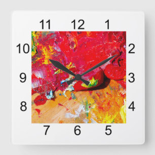 Relógio Quadrado Resumo da Paleta de Cores do Artista