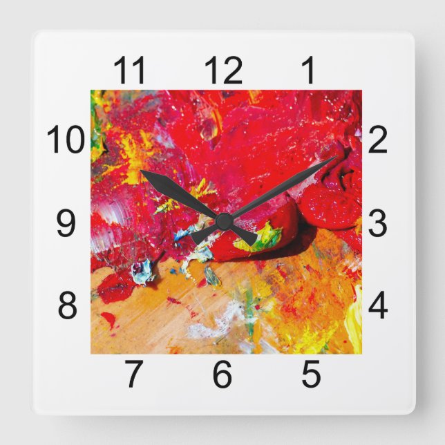 Relógio Quadrado Resumo da Paleta de Cores do Artista (Frente)