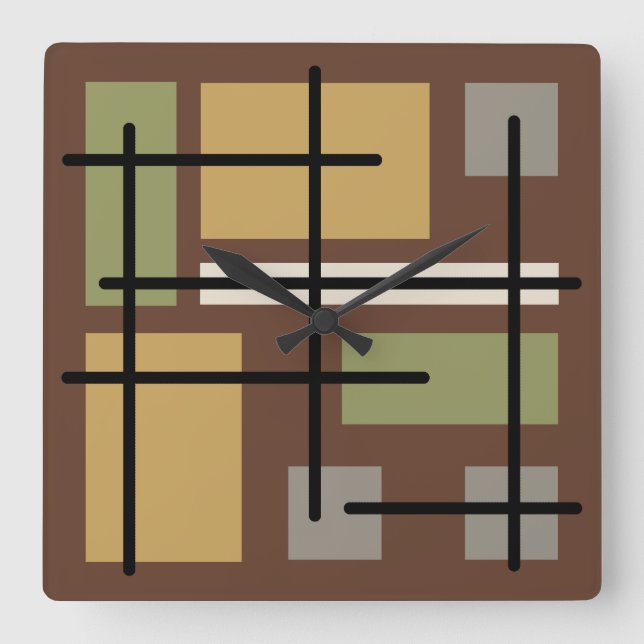 Relógio Quadrado Retângulos do meio século quadrados castanhos mult (Frente)
