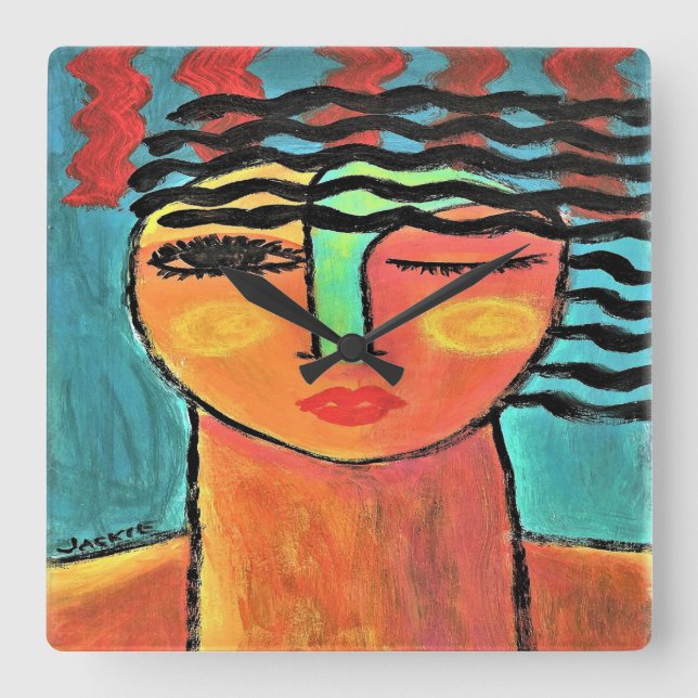 Relógio Quadrado Retrato abstrato de uma Mulher (Frente)