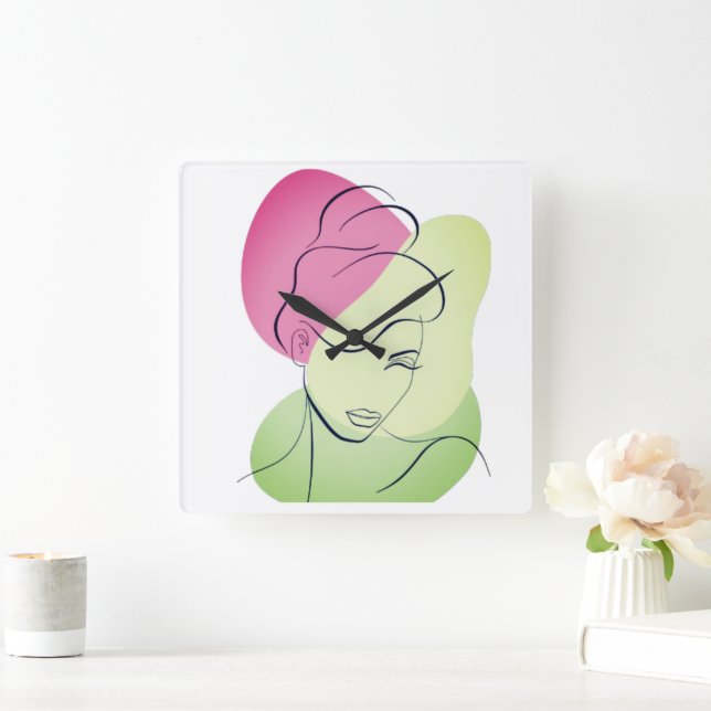 Relógio Quadrado Retrato de Cara Feminino (Lar)
