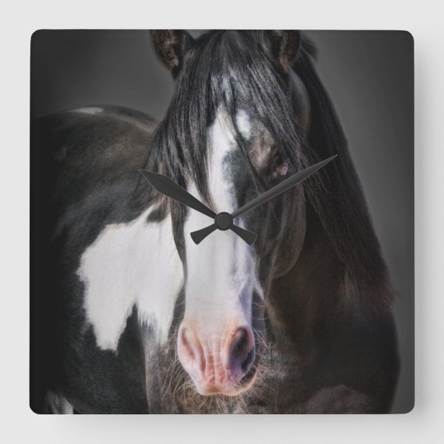 Relógio Quadrado Retrato de Cavalo II (Frente)