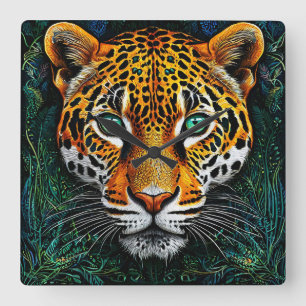 Relógio Quadrado Retrato de leopardo