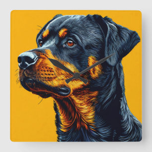 Relógio Quadrado Retrato de Rottweiler