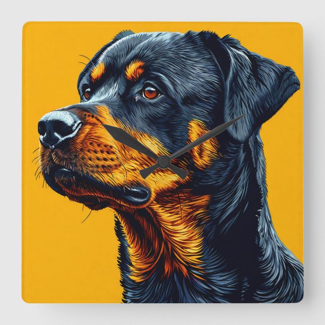 Relógio Quadrado Retrato de Rottweiler (Frente)