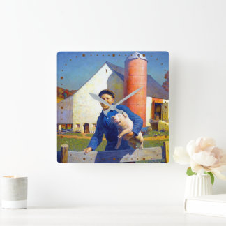 Relógio Quadrado Retrato de um Fazendeiro NC Wyeth 1943 Arte Americ