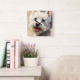 Relógio Quadrado Retrato em aquarela de cão Westie