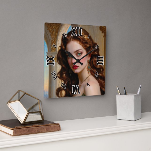 Relógio Quadrado Retrato Encantador do Emerald Empress (Escritório)