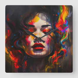 Relógio Quadrado Retrato Surreal Negrito