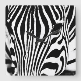 Relógio Quadrado Retrato zebra preto e branco