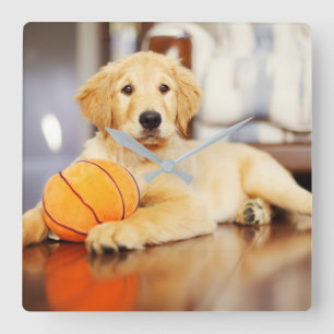 Relógio Quadrado Retriever Ouro Com Brinquedo De Basquete