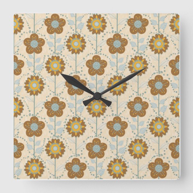 Relógio Quadrado Retro Bloom Harmony Baby Blue Mustard (Frente)
