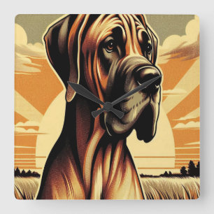 Relógio Quadrado Retro Fawn Grande Dane Amarelo Amarelo Trabalho de