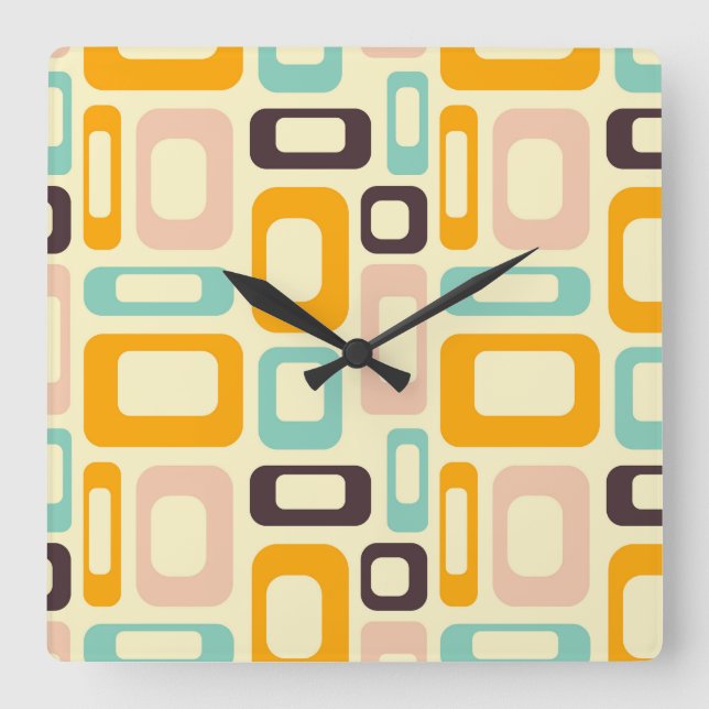 Relógio Quadrado Retro geometric pattern in light beige background (Frente)