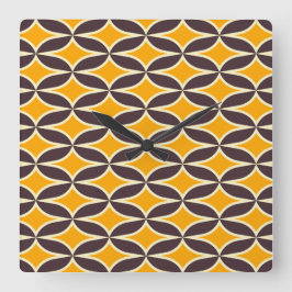 Relógio Quadrado Retro geometric pattern yellow and brown leaf