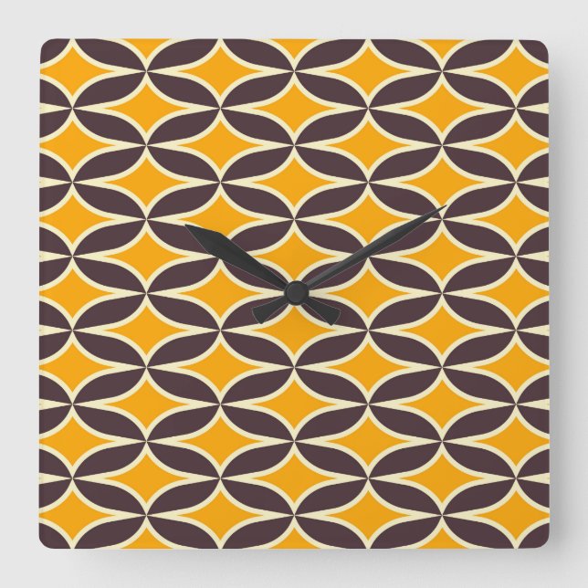 Relógio Quadrado Retro geometric pattern yellow and brown leaf (Frente)