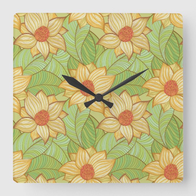 Relógio Quadrado Retro Magnolia Padrão (Frente)