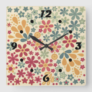 Relógio Quadrado Retrô.  Motivos orais