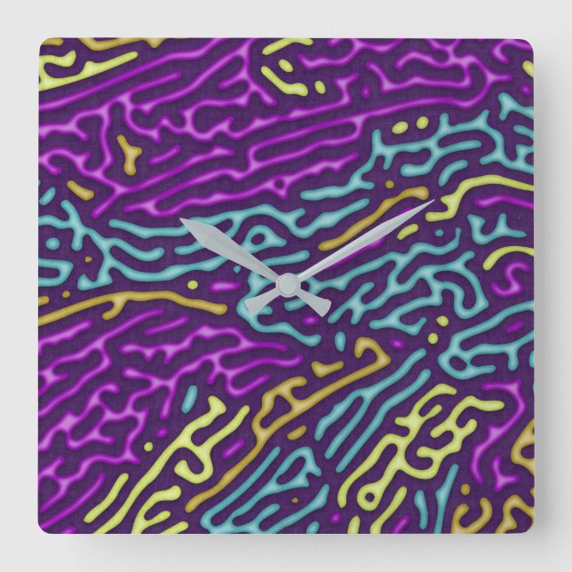 Relógio Quadrado Retro Neon Maze Pattern - Estético Arcade (Frente)