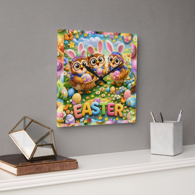 Relógio Quadrado rex hoot clock easter nursery gifts (Escritório)