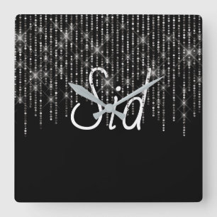 Relógio Quadrado Rhinestone Bling com Nome