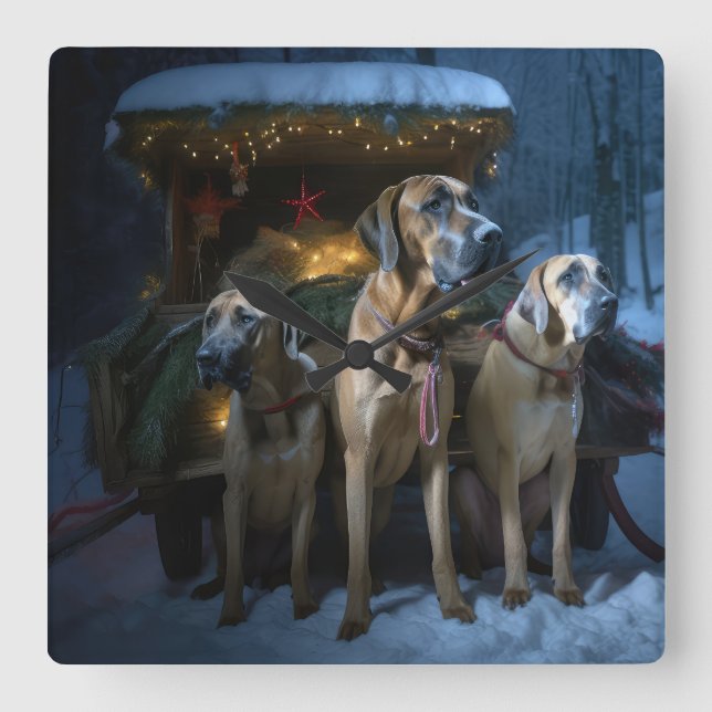 Relógio Quadrado Rhodesian Ridgeback Trineve Trenó de Natal Decoraç (Frente)