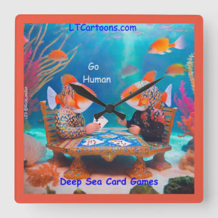 Relógio Quadrado Rick London Fish Jogando "Go Fish" Card Comic