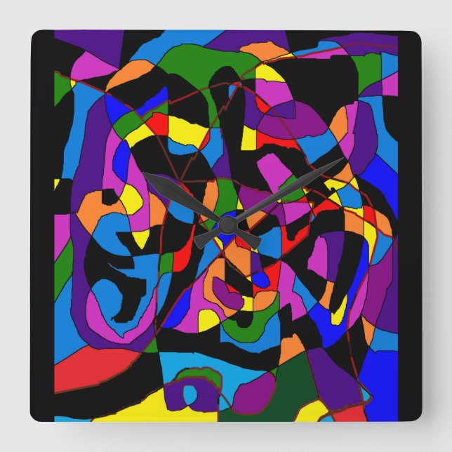 Relógio Quadrado Rico mosaico cores vibrantes profundas padrões (Frente)