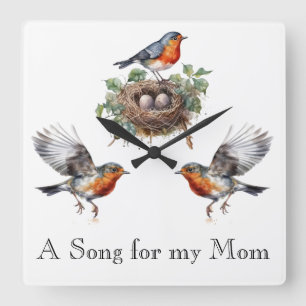 Relógio Quadrado Robin Bird Wall Clock